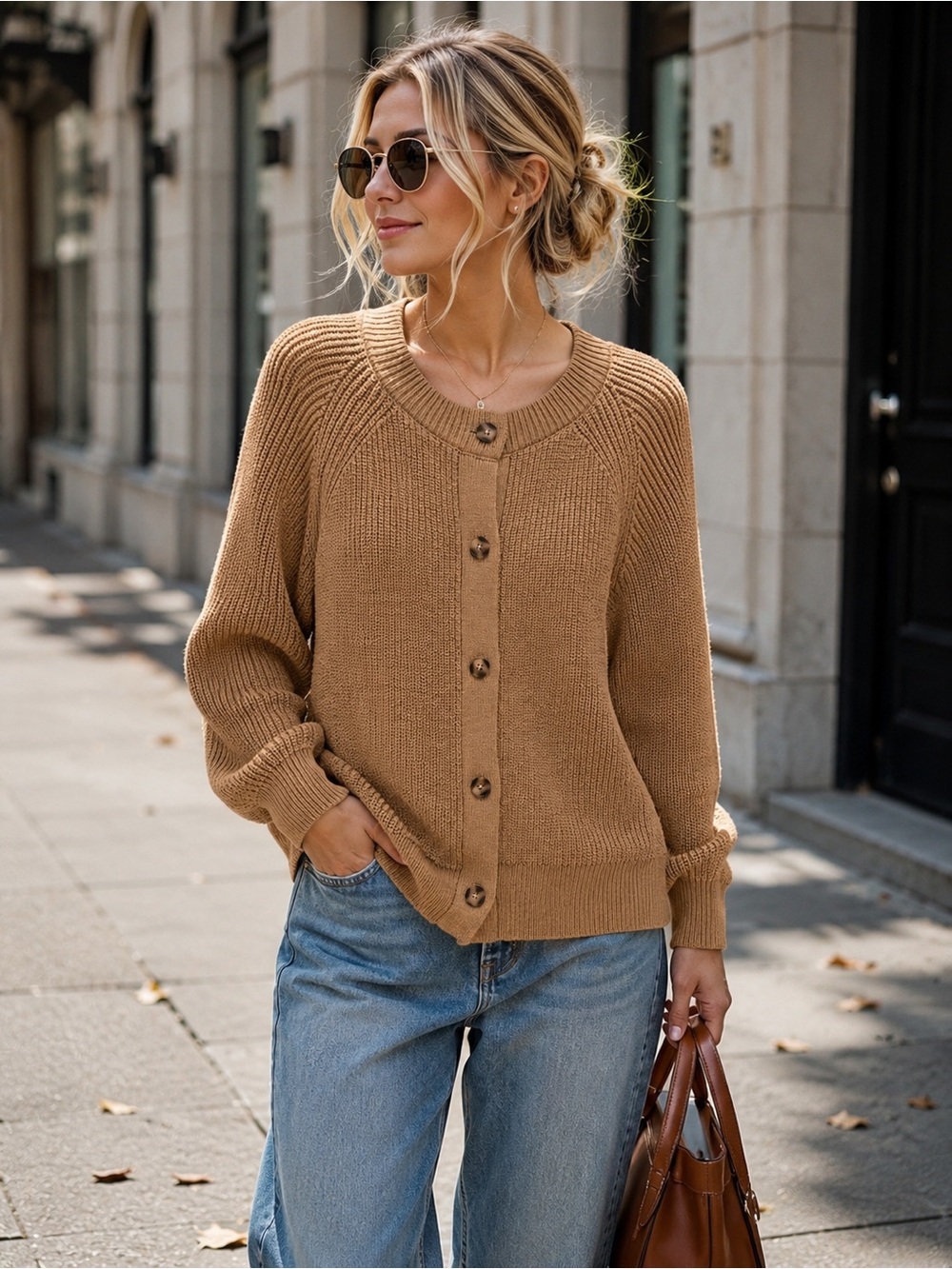 Banana Republic Camel Button-Front Knit Cardigan